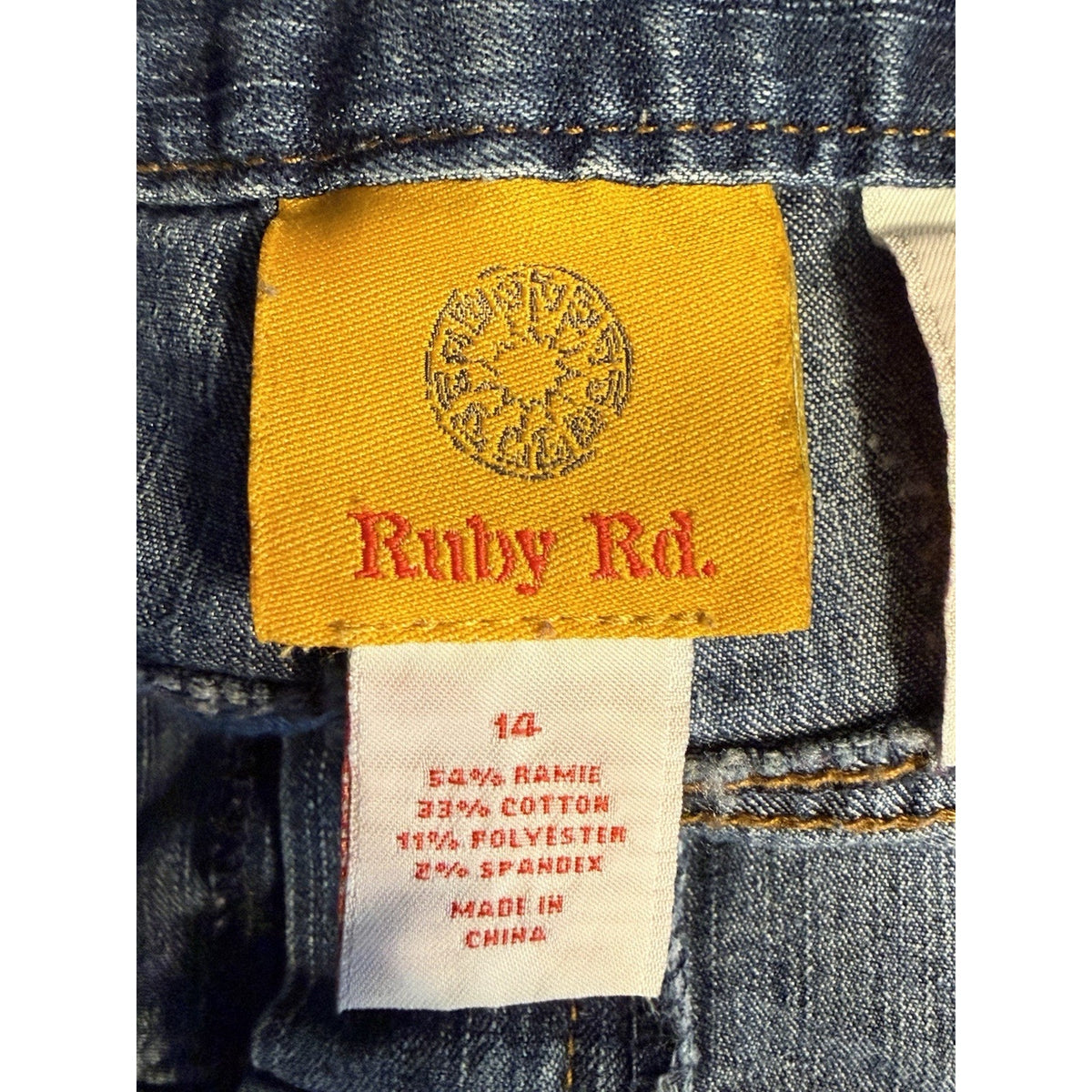 Ruby Rd Capri Jeans Womens 14 Embellished Beaded Fringe Hem Stretch Denim Blue