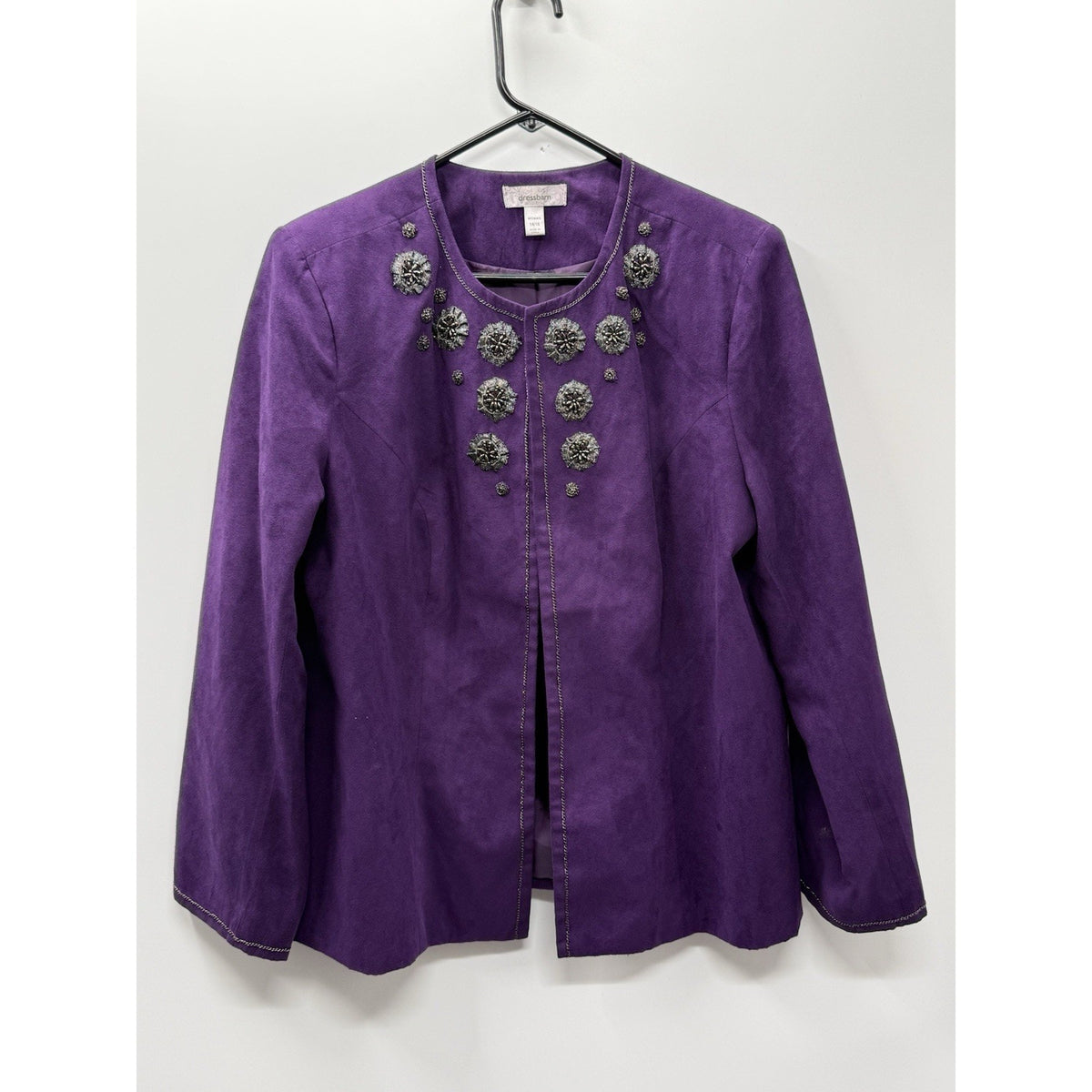 Dress-barn Jacket Woman’s Plus Size 14/16 Purple Embellished Open Front Blazer