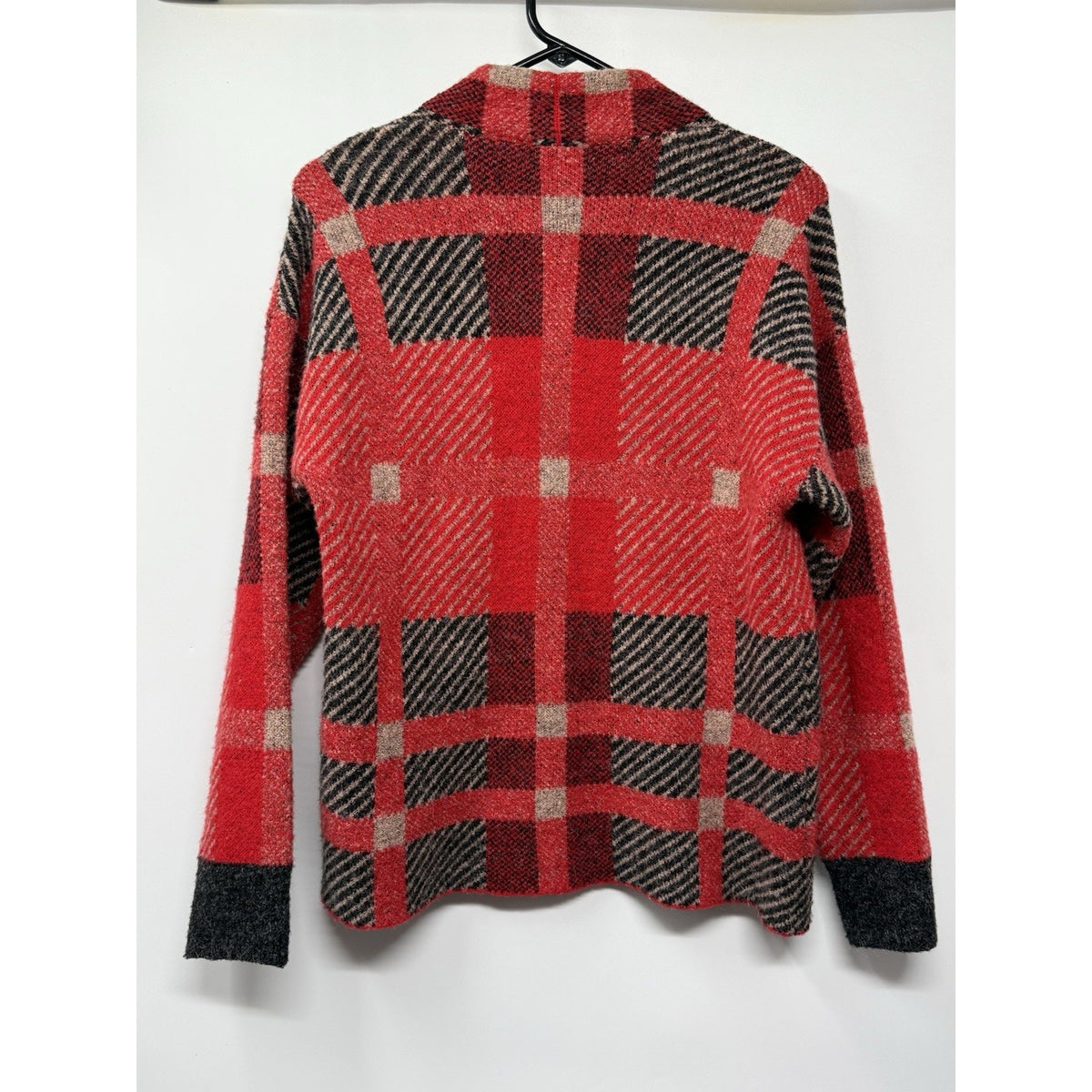 Cyrus Cardigan Sweater Snap Button Red Check Plaid Women Size Medium Academia
