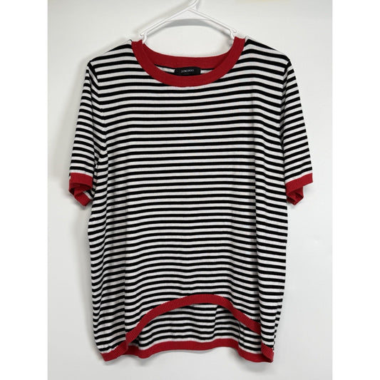 Dokotoo Black White Stripe Knit Top Red Trim Short Sleeve Size Large