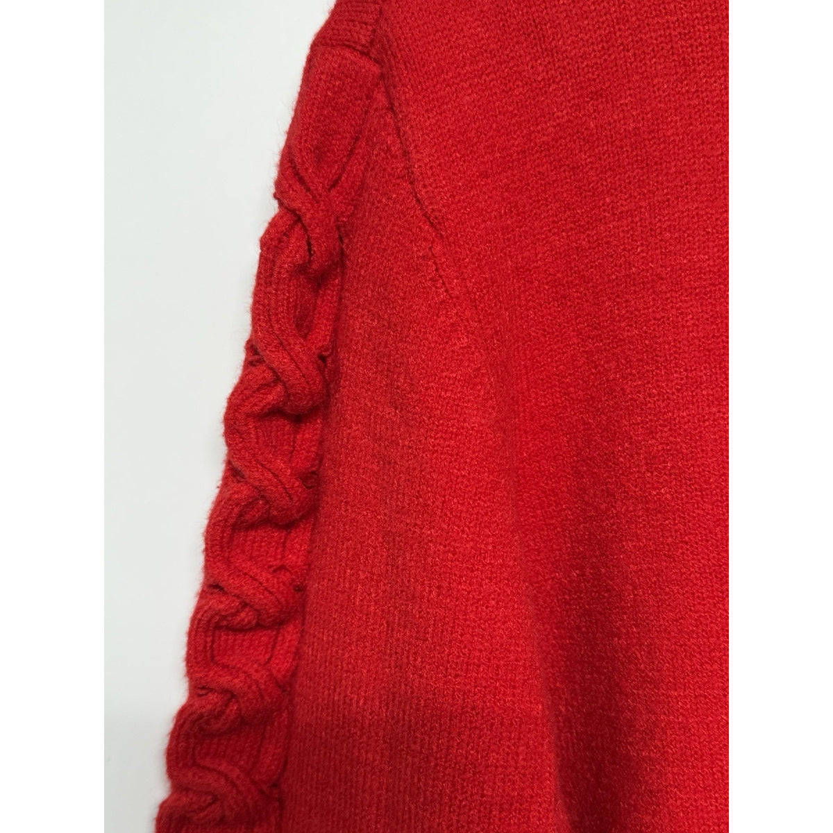 Eva Mendes Red Turtleneck Sweater 3X Cable Sleeve Detail Soft Knit Cozy Bold