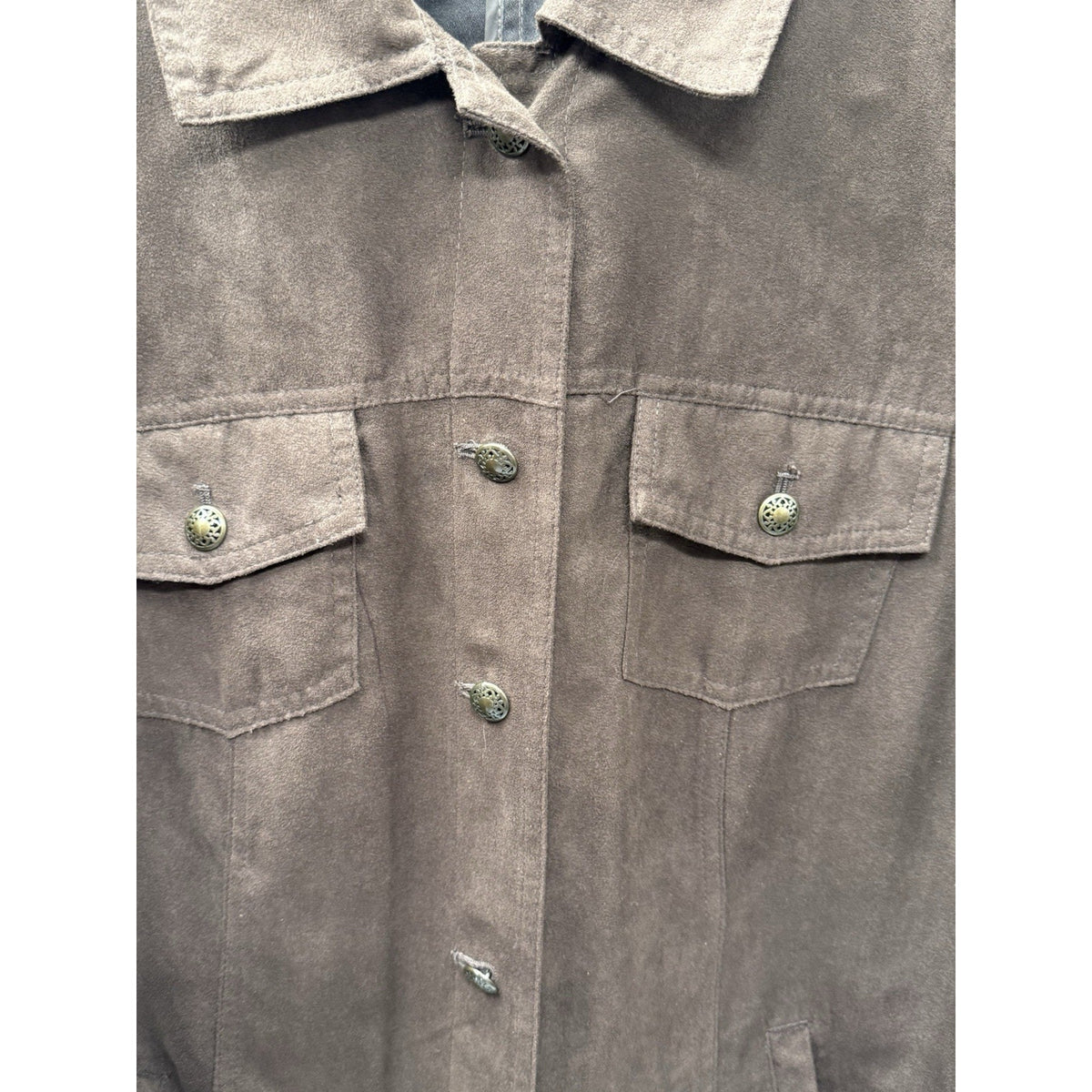 Croft & Barrow Brown Faux Suede Jacket Womens 1X Button Front Utility Shirt