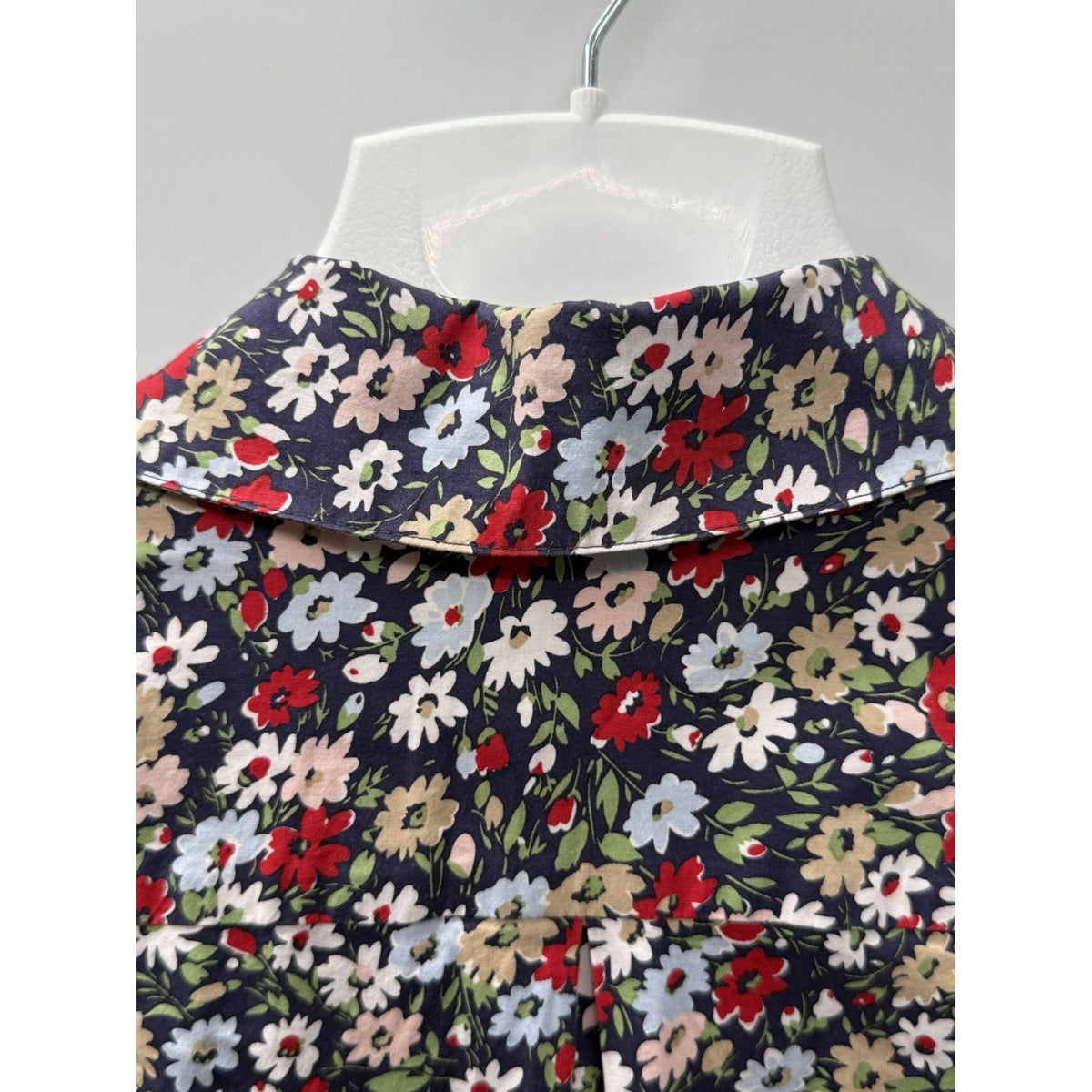 Lands’ End Womens 18 Floral Shirt Dress Midi Pullover Cotton Blend 3/4 Sleeve