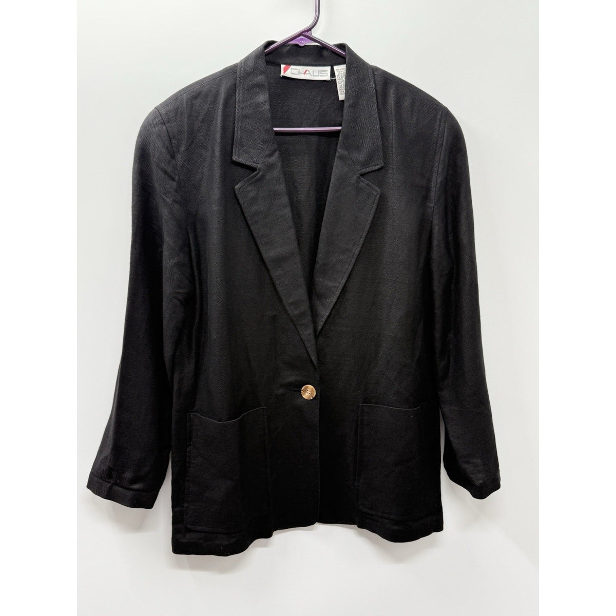 CHAUS Black Linen Blend Blazer Jacket Women’s Size 12 One Button Career
