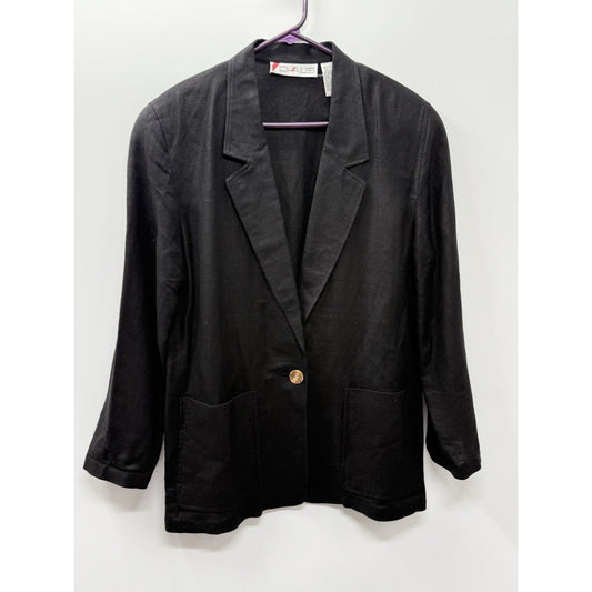 CHAUS Black Linen Blend Blazer Jacket Women’s Size 12 One Button Career