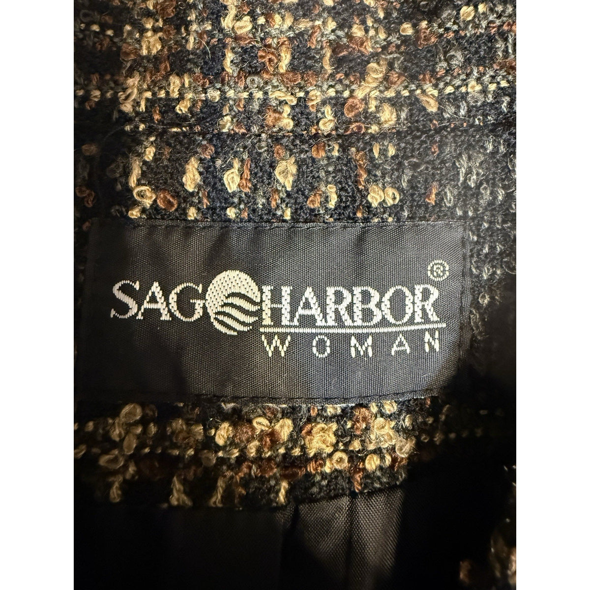 Sag Harbor Woman Plaid Button Front Jacket Brown Black Tweed Look (See Meas)