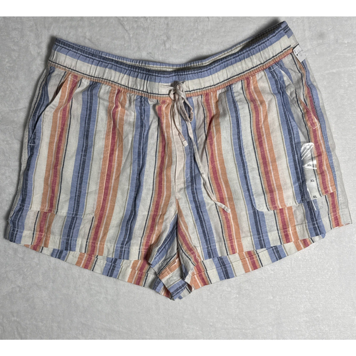 Gap Linen Blend Stripe Pull On High Rise Shorts Size XL White Peach blue Pink,wo