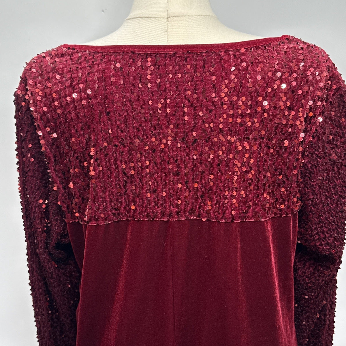 Burgundy Velvet Sequin Tunic Top Size 2X Keyhole Whimsigoth Party Blouse