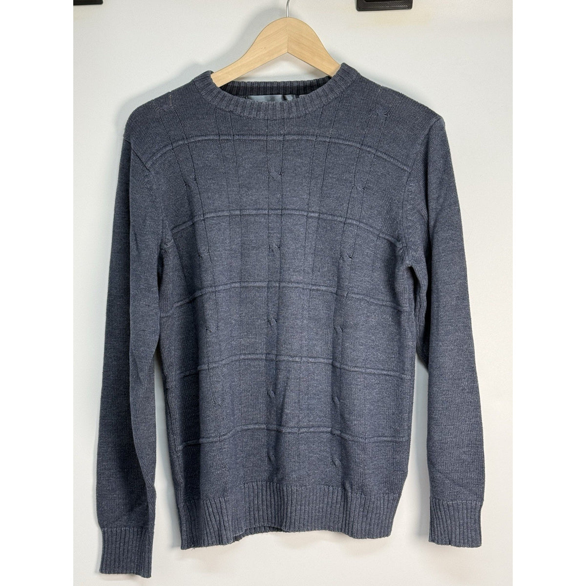 Oscar de la Renta Men’s Gray Textured Knit Crewneck Sweater Size M Cotton Blend