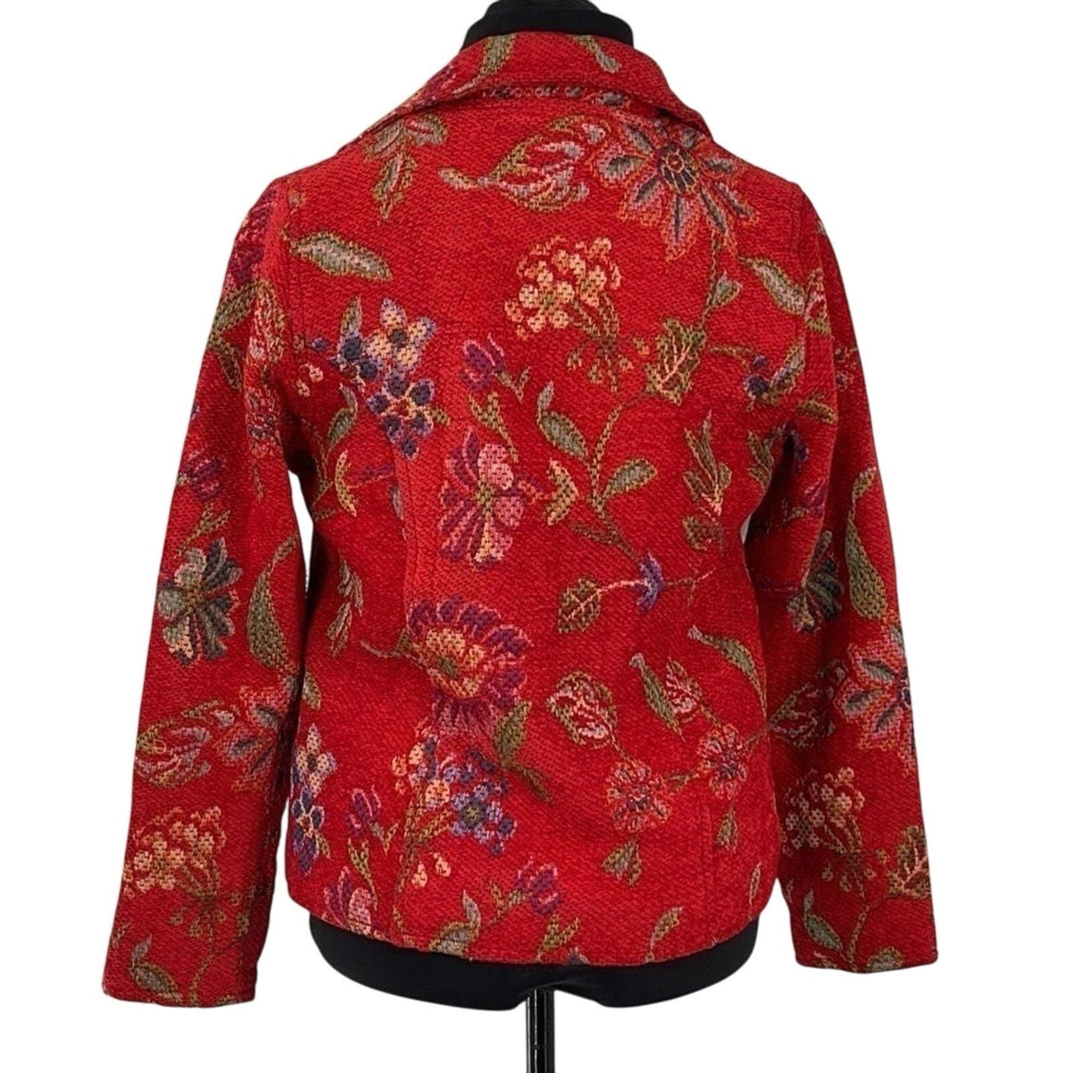 Parsley & Sage Boho Artsy Floral Jacket Red Woven Texture Button Front SZ Small