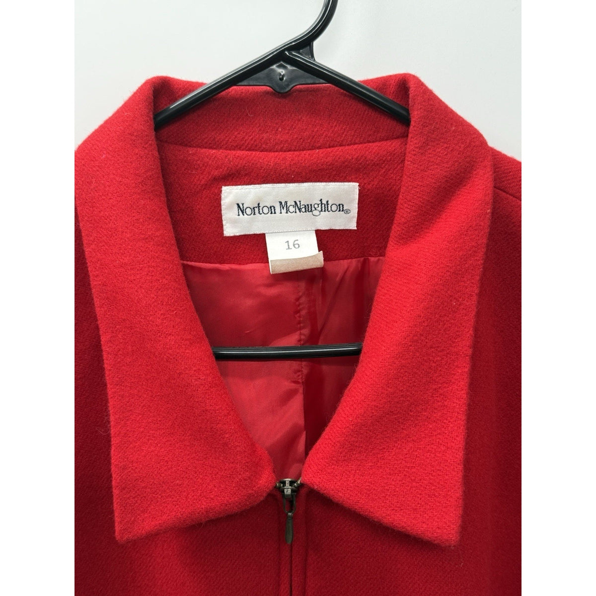Norton McNaughton Women 16 Red 100% Wool Zip Front Jacket Blazer Lined