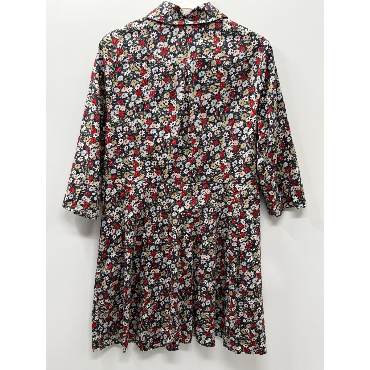 Lands’ End Womens 18 Floral Shirt Dress Midi Pullover Cotton Blend 3/4 Sleeve