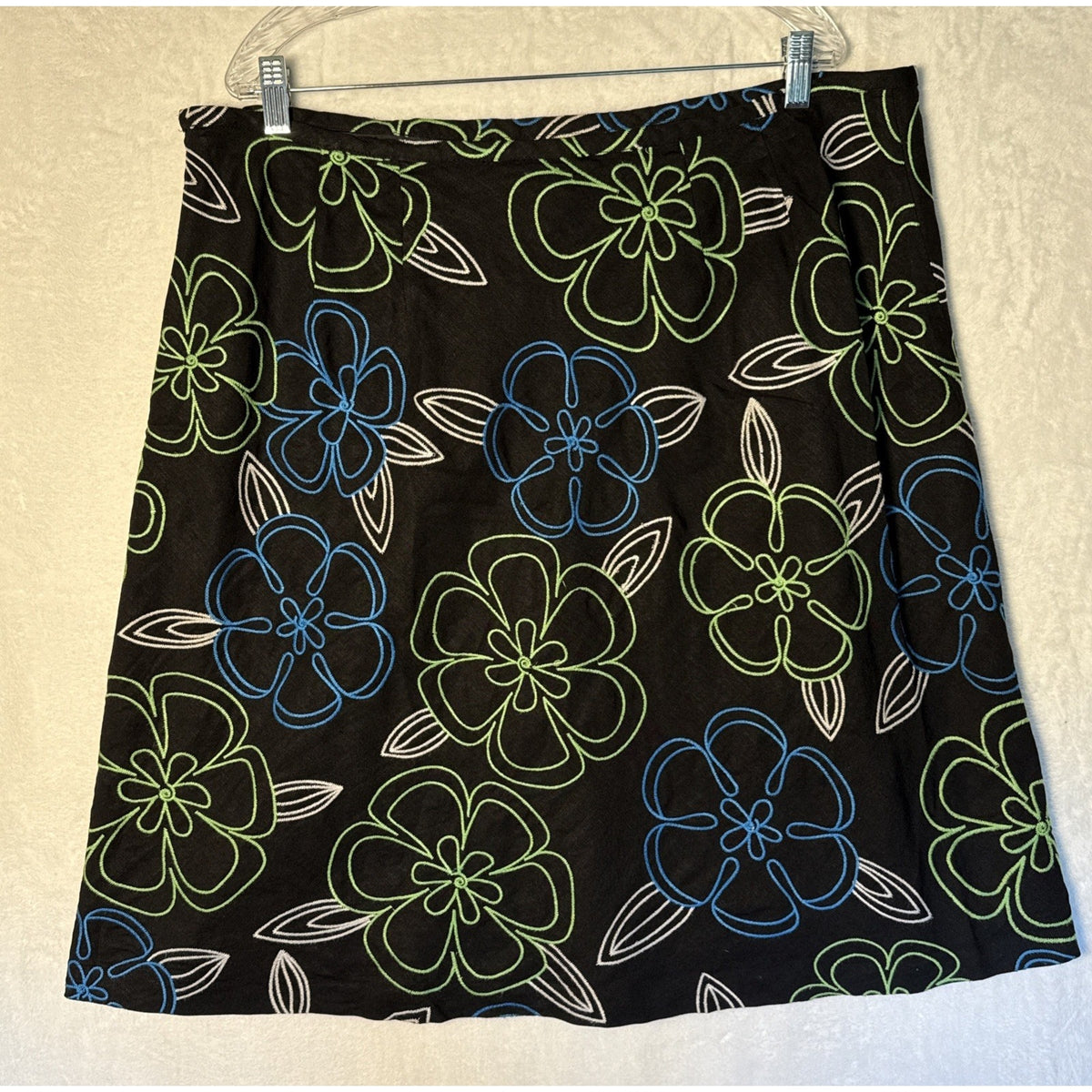Dressbarn Womens Skirt Plus 20W Black Floral Embroidered A-Line Y2K Retro