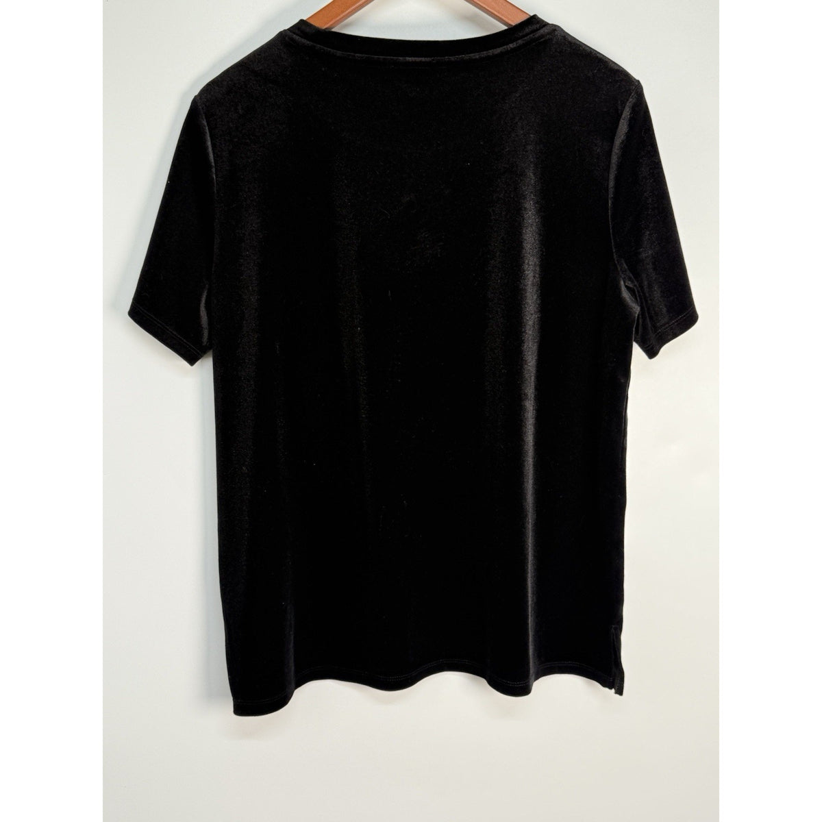 Old Navy Black Stretch Velvet Short Sleeve Top Women’s Large Soft Pullover