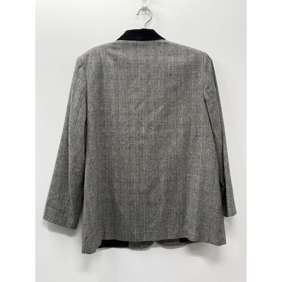 VTG Alfred Dunner 18W Glen Plaid Blazer Black Velvet Collar USA Dark Academia