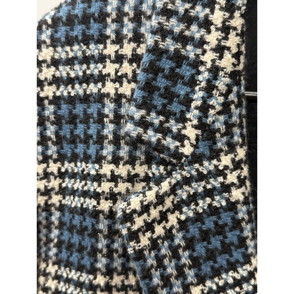 Elisabeth Liz Claiborne Womens 14 Wool Blend Plaid Blazer Metallic Blue Black
