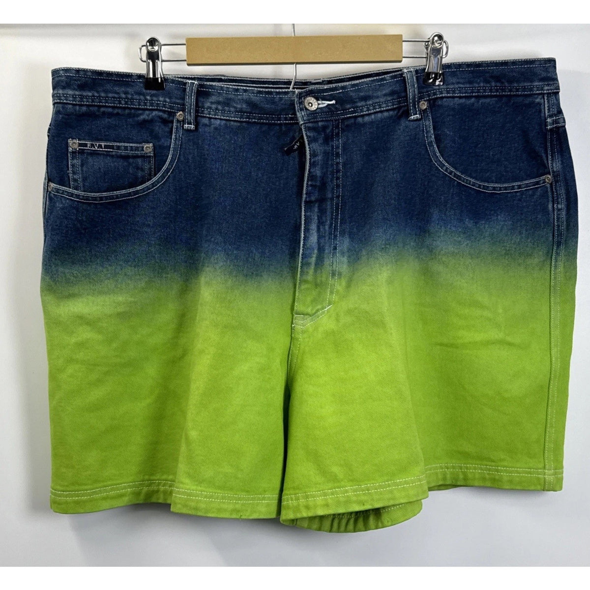 RVT Denim Shorts Womens 26 Blue Green Ombre Y2K Skater Baggy Cotton Jean Shorts