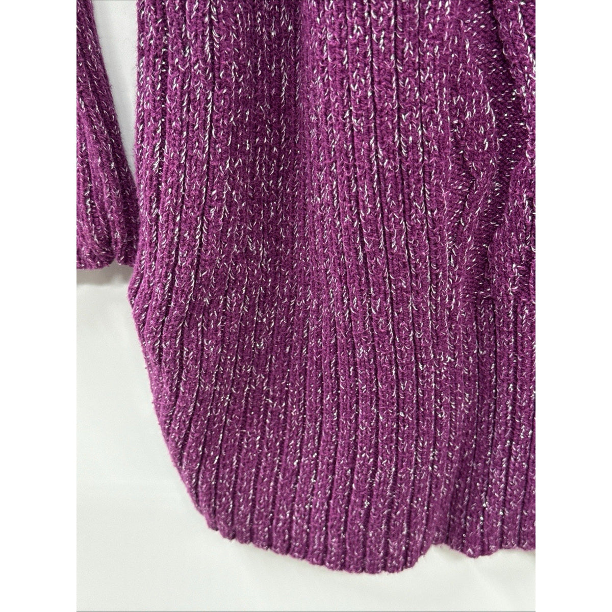 Style & Co Womens 0X Purple Metallic Cable Knit Sweater Wide Collar Shimmer