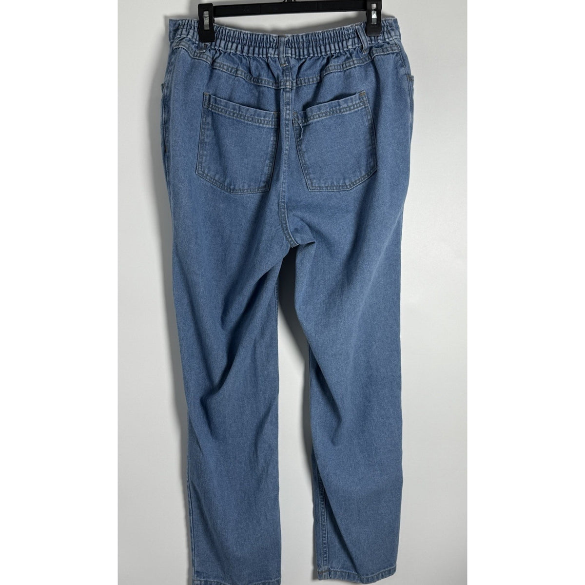 Woman Within 14W Light Wash Jeans Zip Fly Straight Leg Cotton Denim Spot Flaw