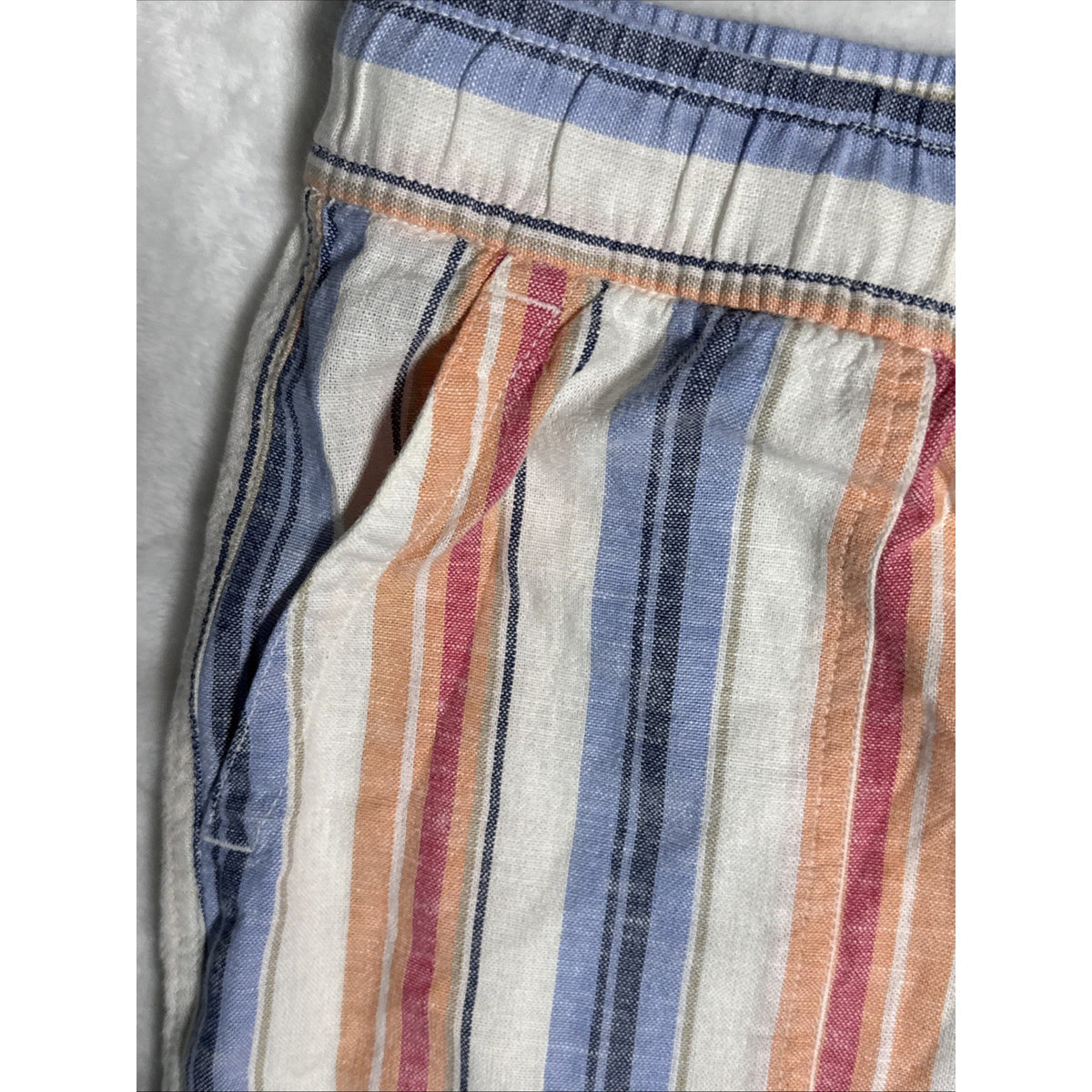 Gap Linen Blend Stripe Pull On High Rise Shorts Size XL White Peach blue Pink,wo