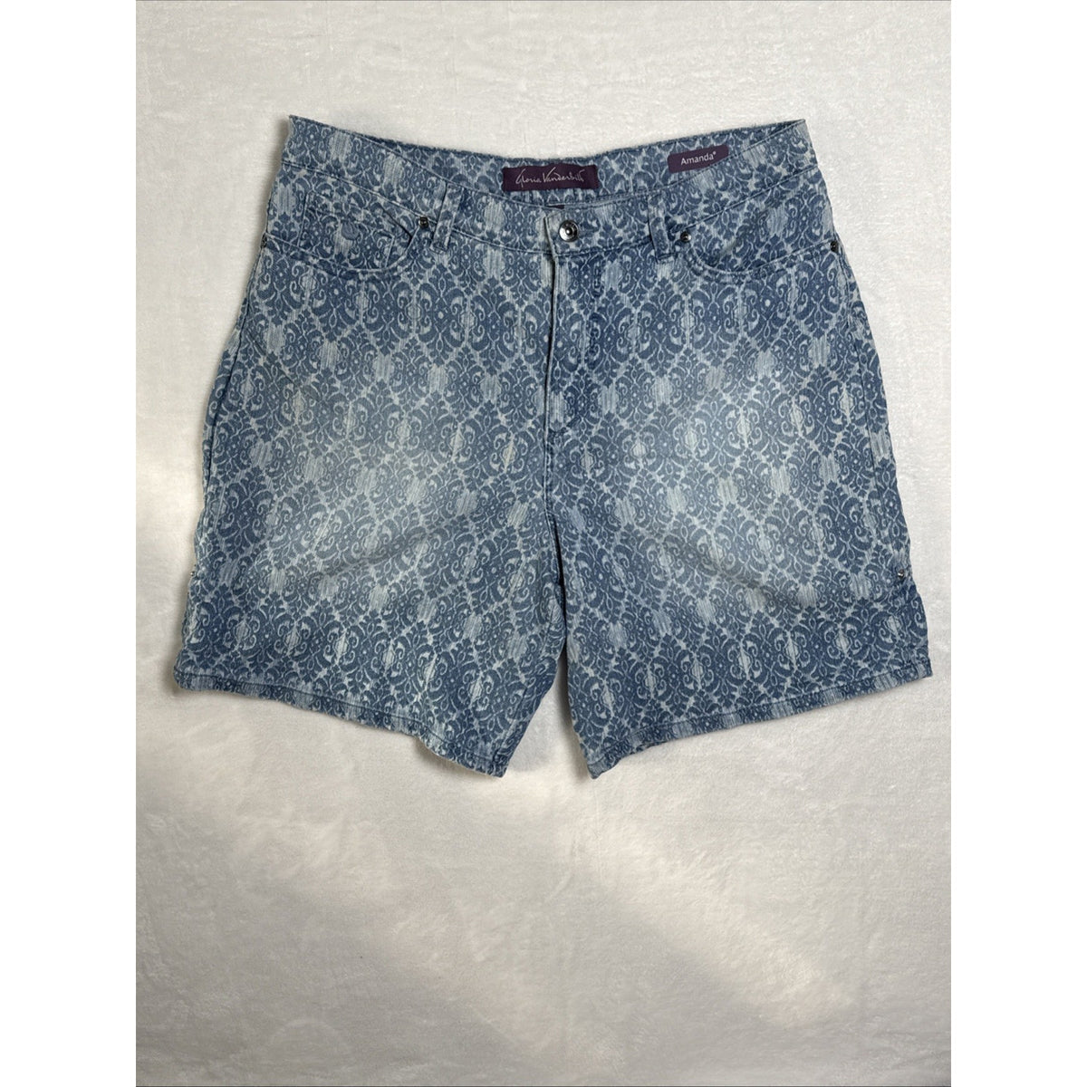 Gloria Vanderbilt Women Sz 12 Amanda High Rise Classic Blue Pasiley Denim Shorts