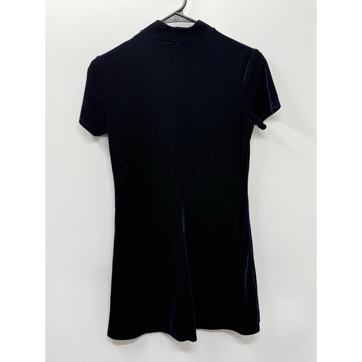 My Michelle Blue Velvet Mini Dress Mock Neck Short Sleeve Stretch Size 12