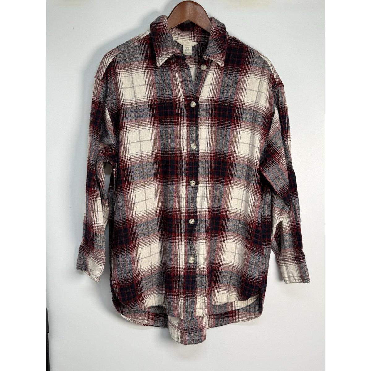 H&M Plaid Flannel Button Front Shirt Shacket Plaid Long Sleeve Women’s XS