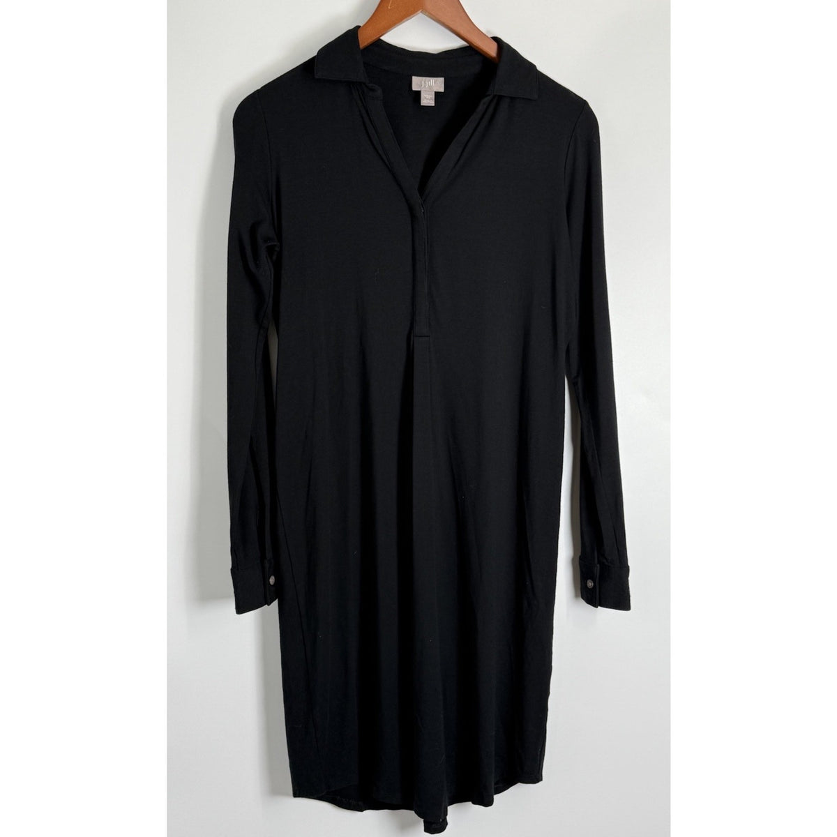 J.Jill XS Black Stretch Shirt Dress Long Sleeve Collared Button Cuffs
