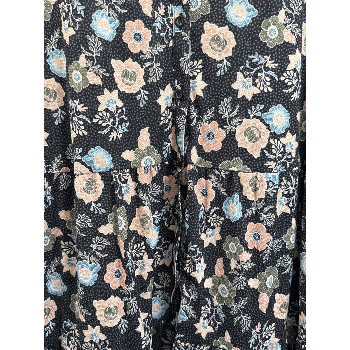 Style & Co Woman L Black Floral Tiered Button Front Mesh Tunic Blouse Top Boho