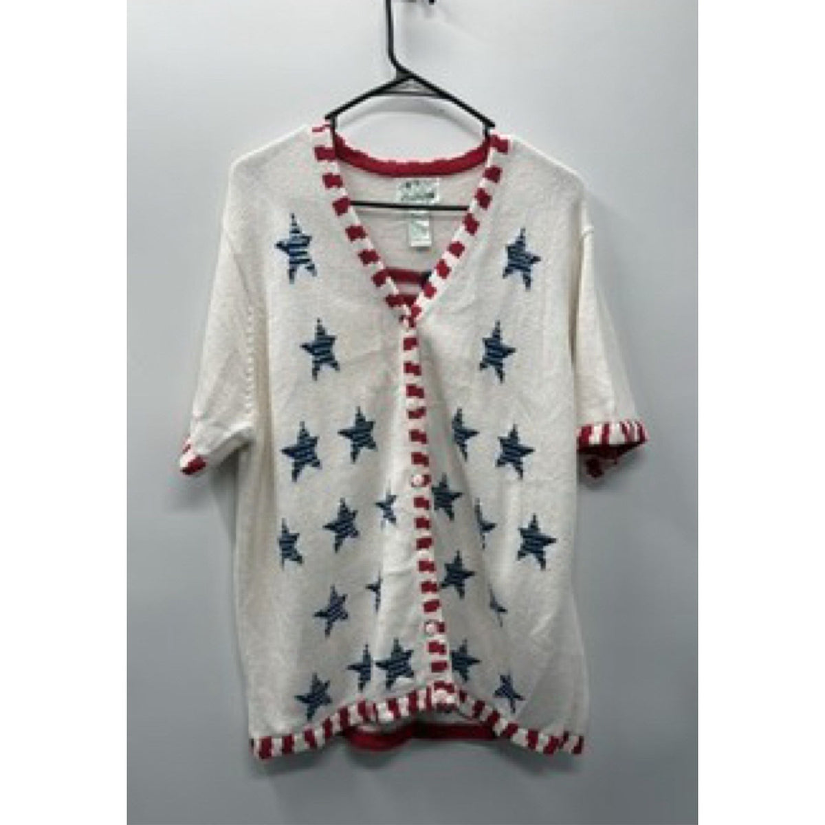 Quacker Factory Womens Patriotic Cardigan Sweater Stars Stripes USA Sz XL
