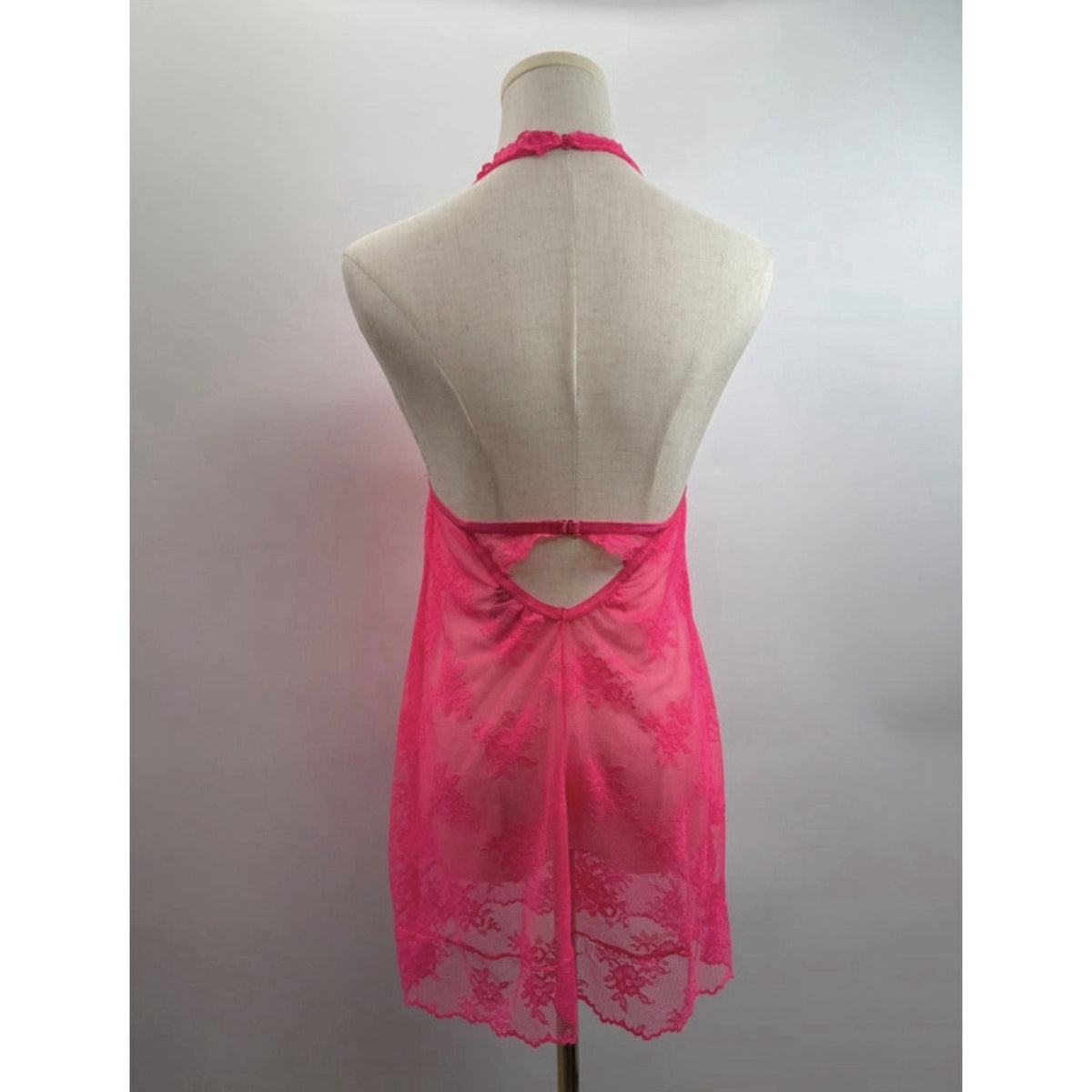 Victoria’s Secret Lingerie Large Hot Pink Lace Sheer Halter Babydoll Chemise