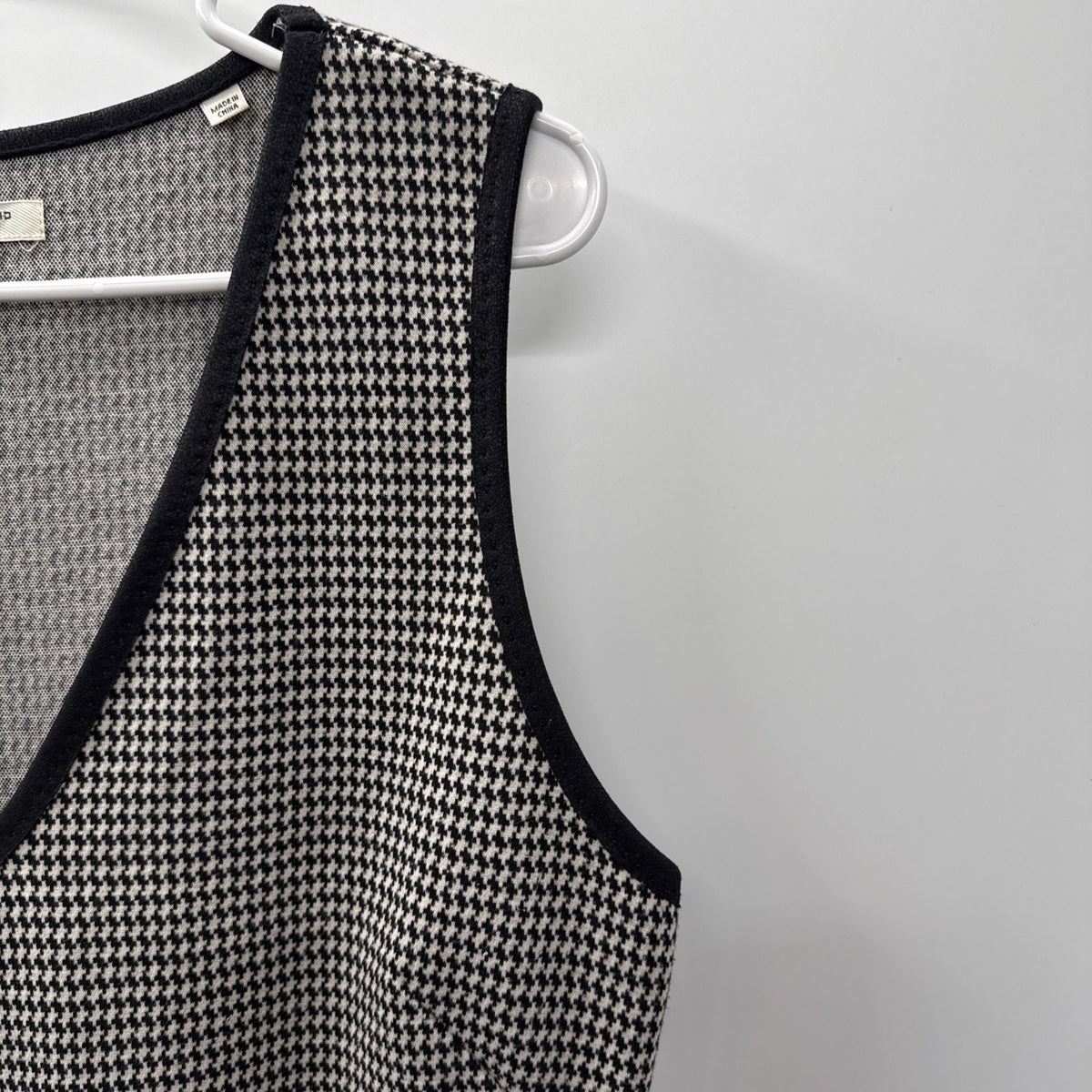 Max Studio Women's Knit Dress Houndstooth Pockets Sleeveless Retro B&W Grey Sz L