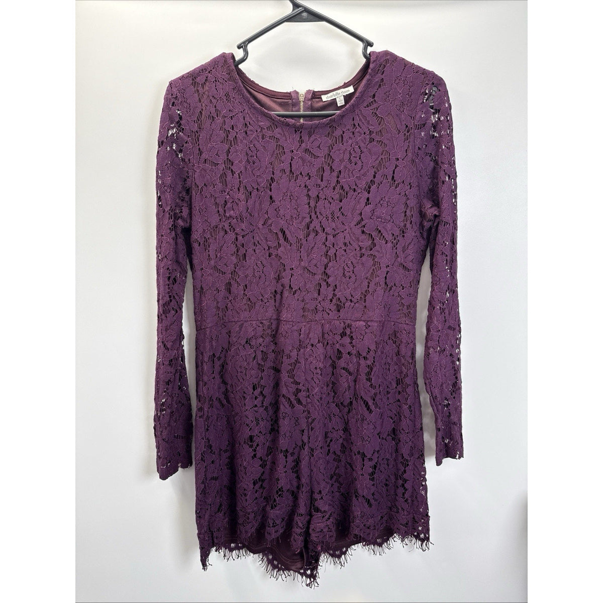Charlotte Russe Purple Lace Romper Long Sleeve Boho Whimsigoth Gothic Mini L