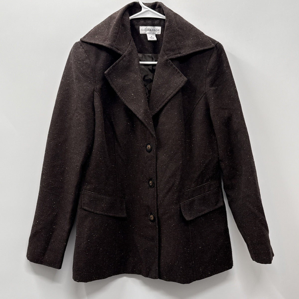 Sag Harbor Brown Wool Blend Tweed Blazer Womens 8 Dark Academia Career Jacket