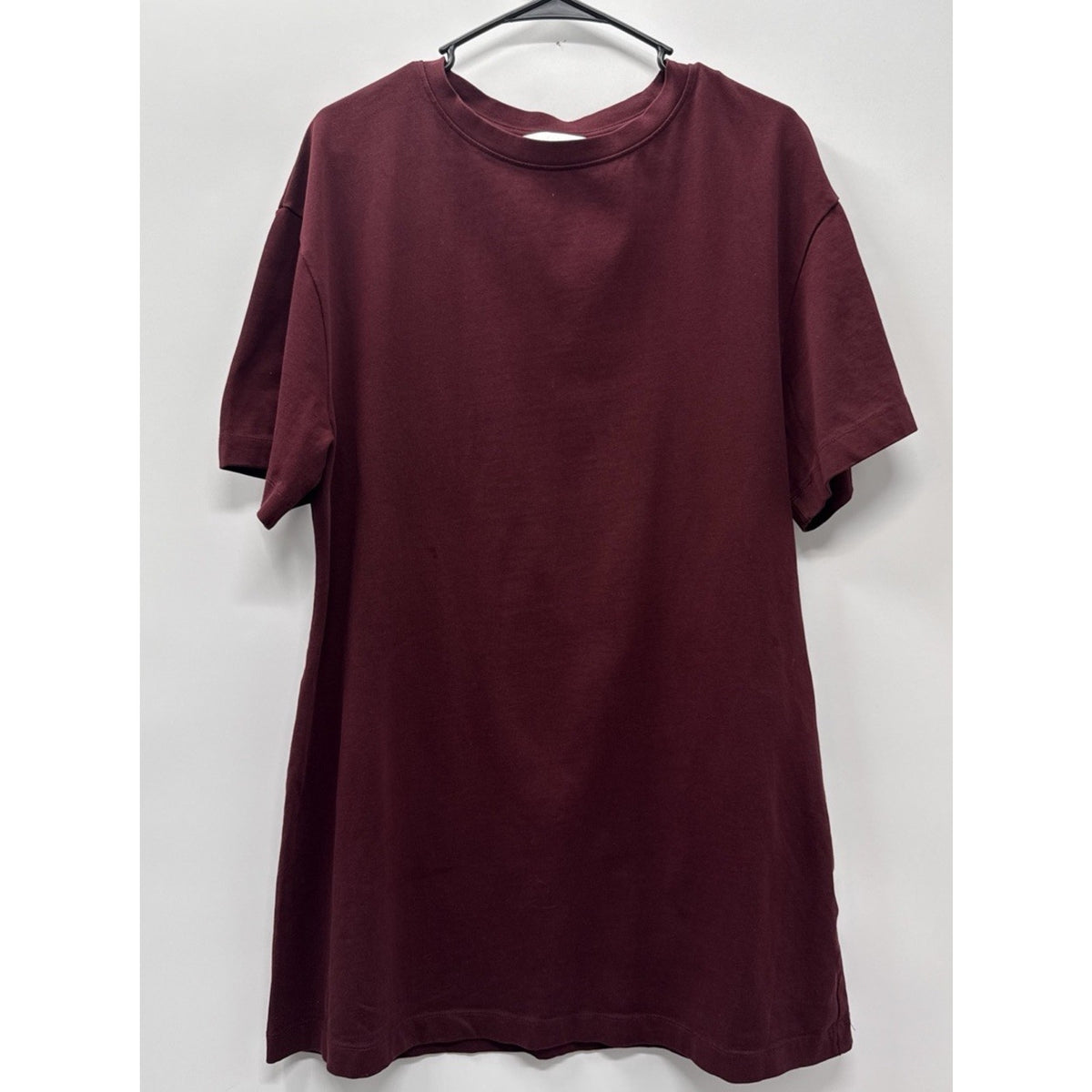 H&M Tee Shirt Dress Women’s Large Burgundy Short Sleeve Cotton 33”length Casual