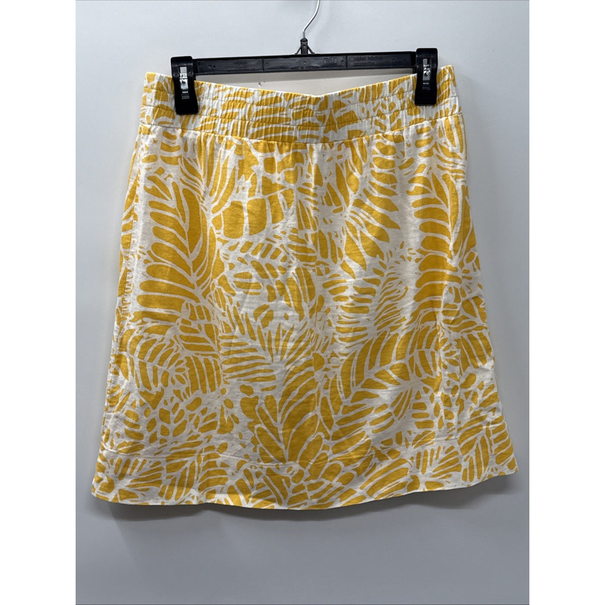 Loft Skirt Women's Small Palm Floral Yellow White Linen Blend Vacation Pockets
