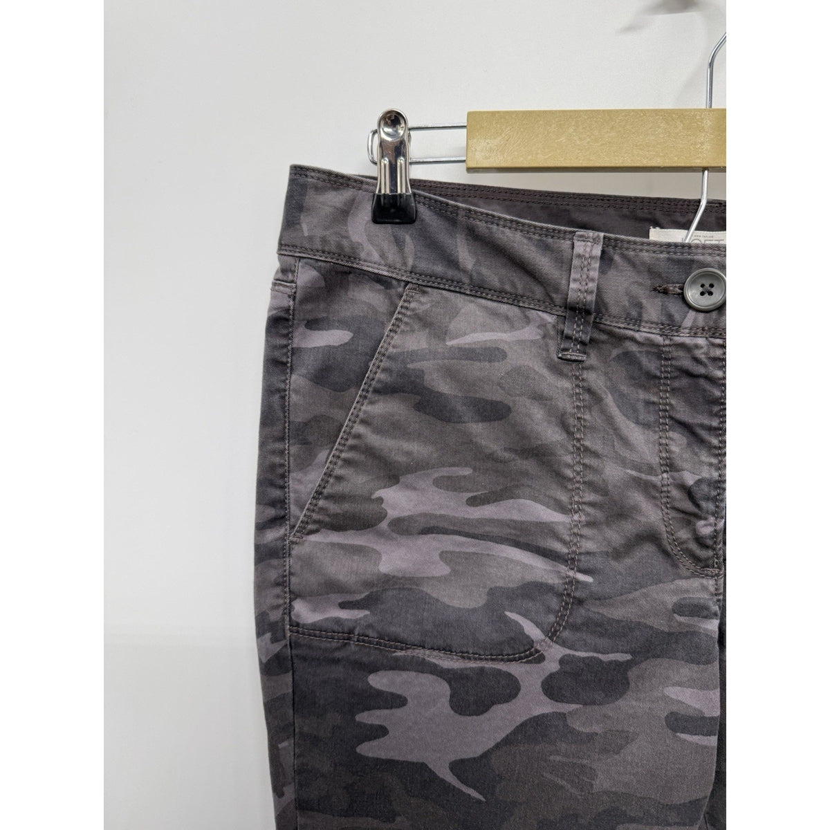 LOFT Women’s Gray Camouflage Skinny Pants Cotton Twill Stretch Mid Rise 29"