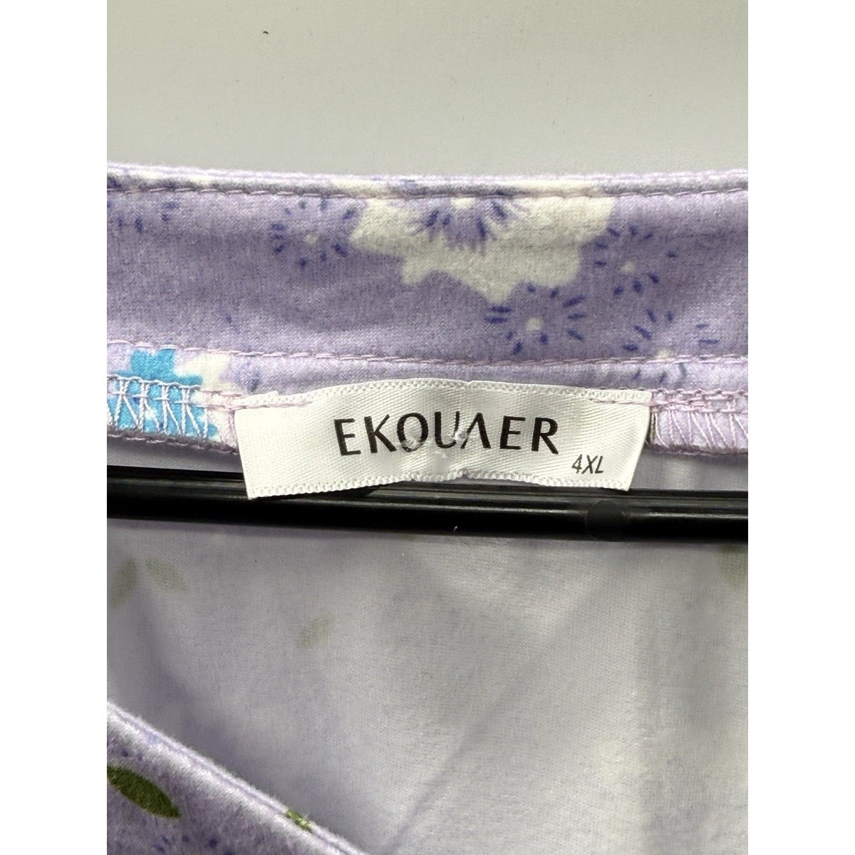 EKOUAER 4X Purple Floral House Dress Nightgown Long Sleeve Pockets Sleepwear