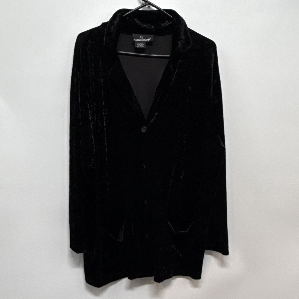VTG Carole Little Black Button-Front Jacket Pockets Mid-Length 1X-2X?