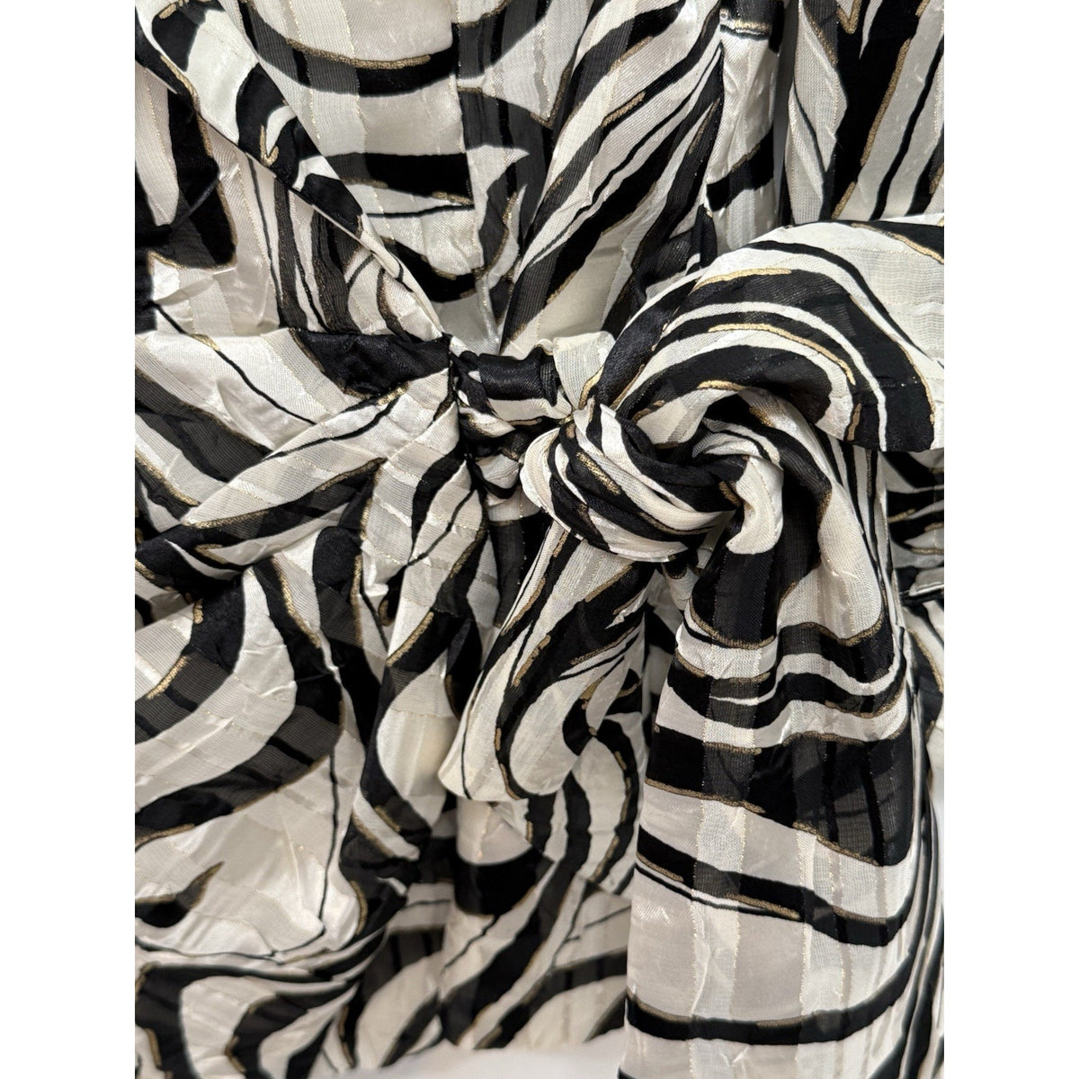 Alex Evenings Women’s L Black Ivory Abstract Tie Belt Lined 3/4 Sleeve Jacket