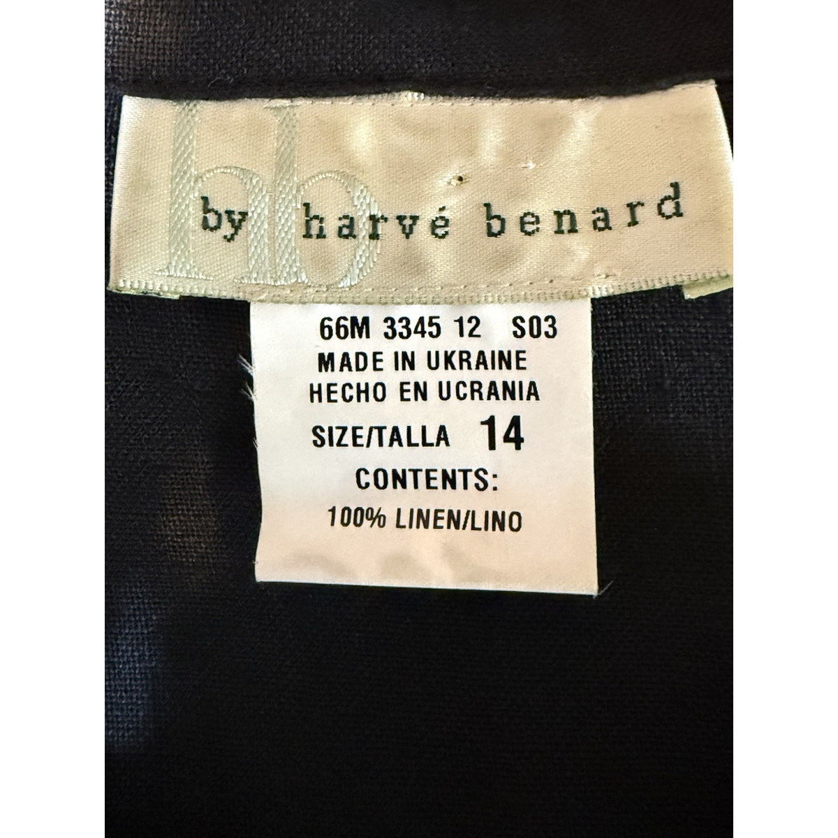 Harve Benard Black Linen Embroidered Jacket Shirt Womens 14 Floral Button Up