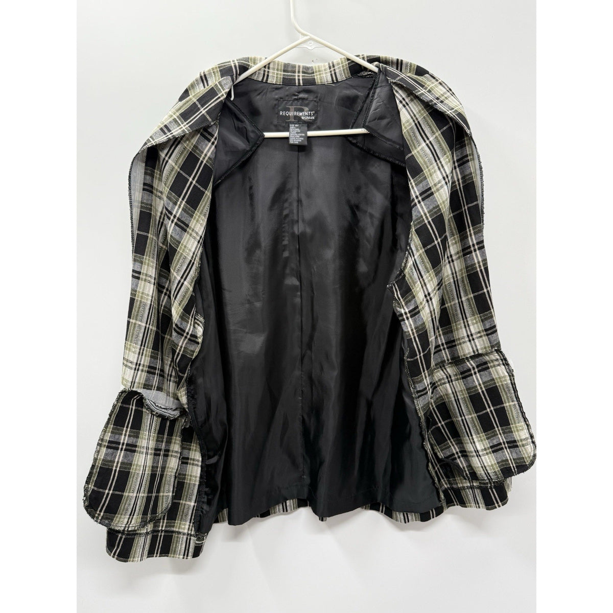 Requirements Woman 18W Plaid Blazer Jacket Green Black Linen Career Plus Size