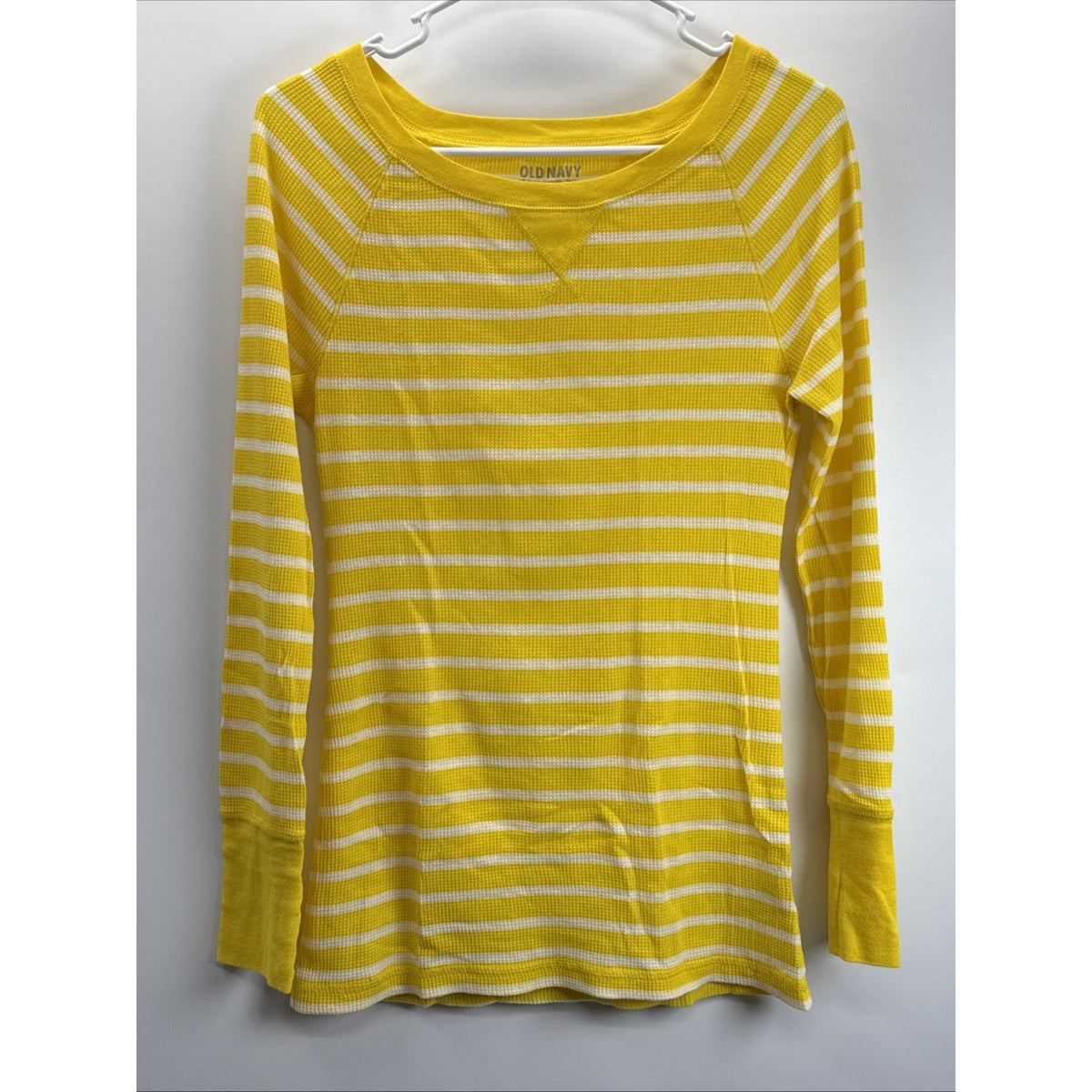 Old Navy Top Blouse T-shirt Size Medium Long Sleeve Striped Yellow White