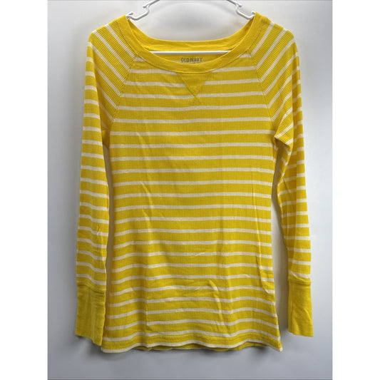 Old Navy Top Blouse T-shirt Size Medium Long Sleeve Striped Yellow White