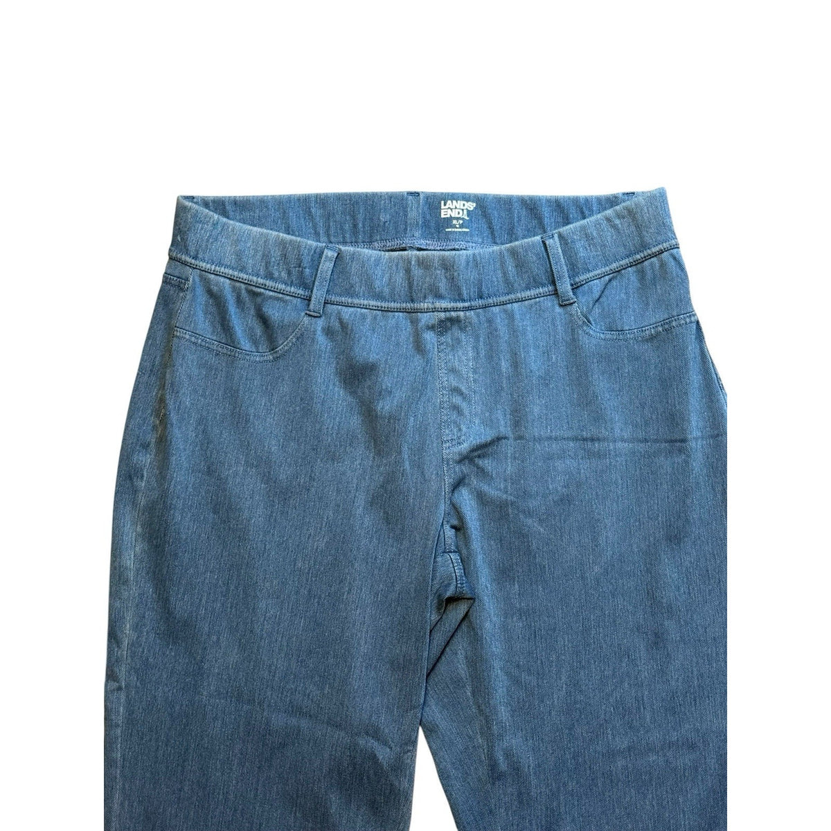 Lands End Women Cotton Pull On Pants XL/18 Blue High Rise Straight Leg