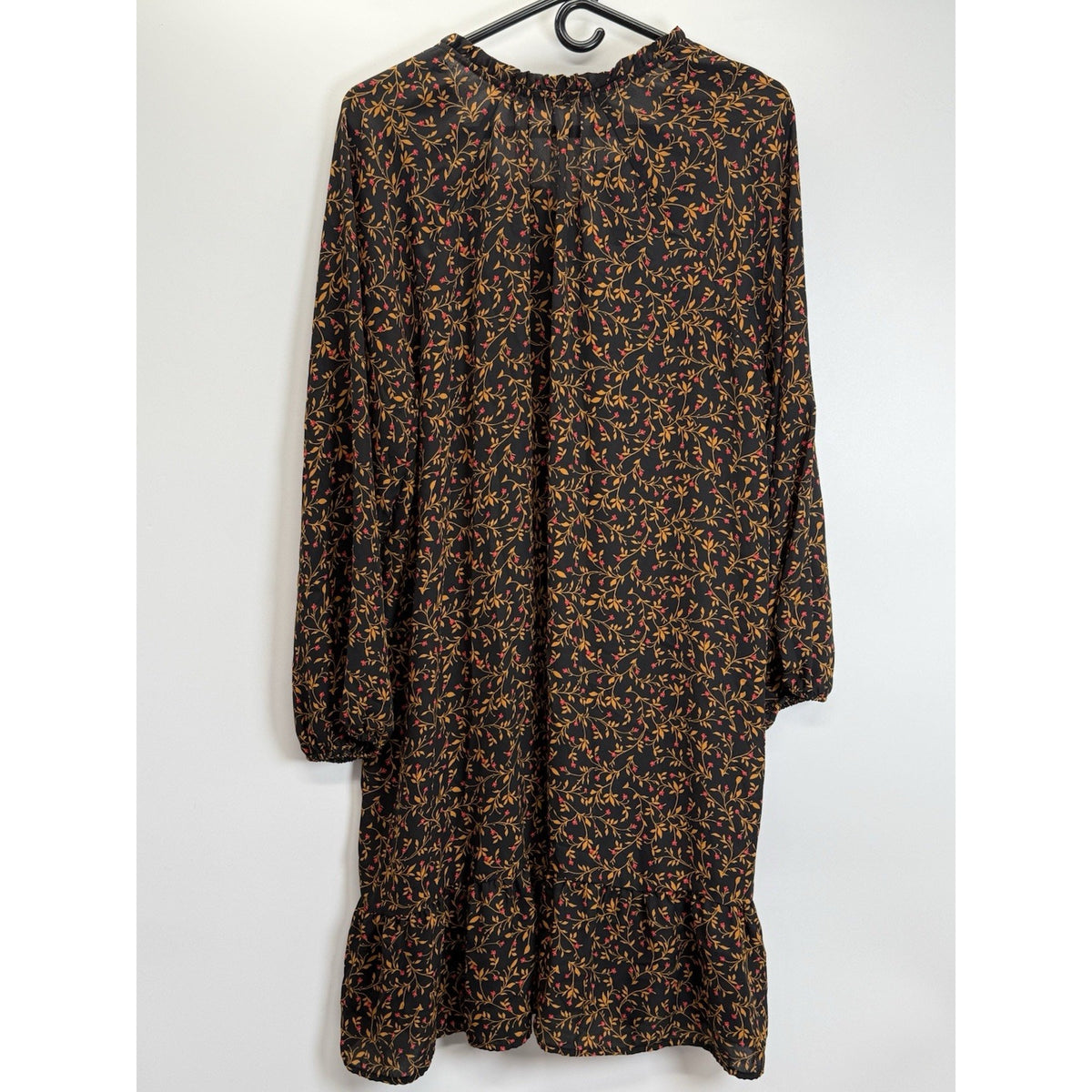 Old Navy Georgette Swing XL Black Floral Dress Midi Peasant Boho, Long Sleeve