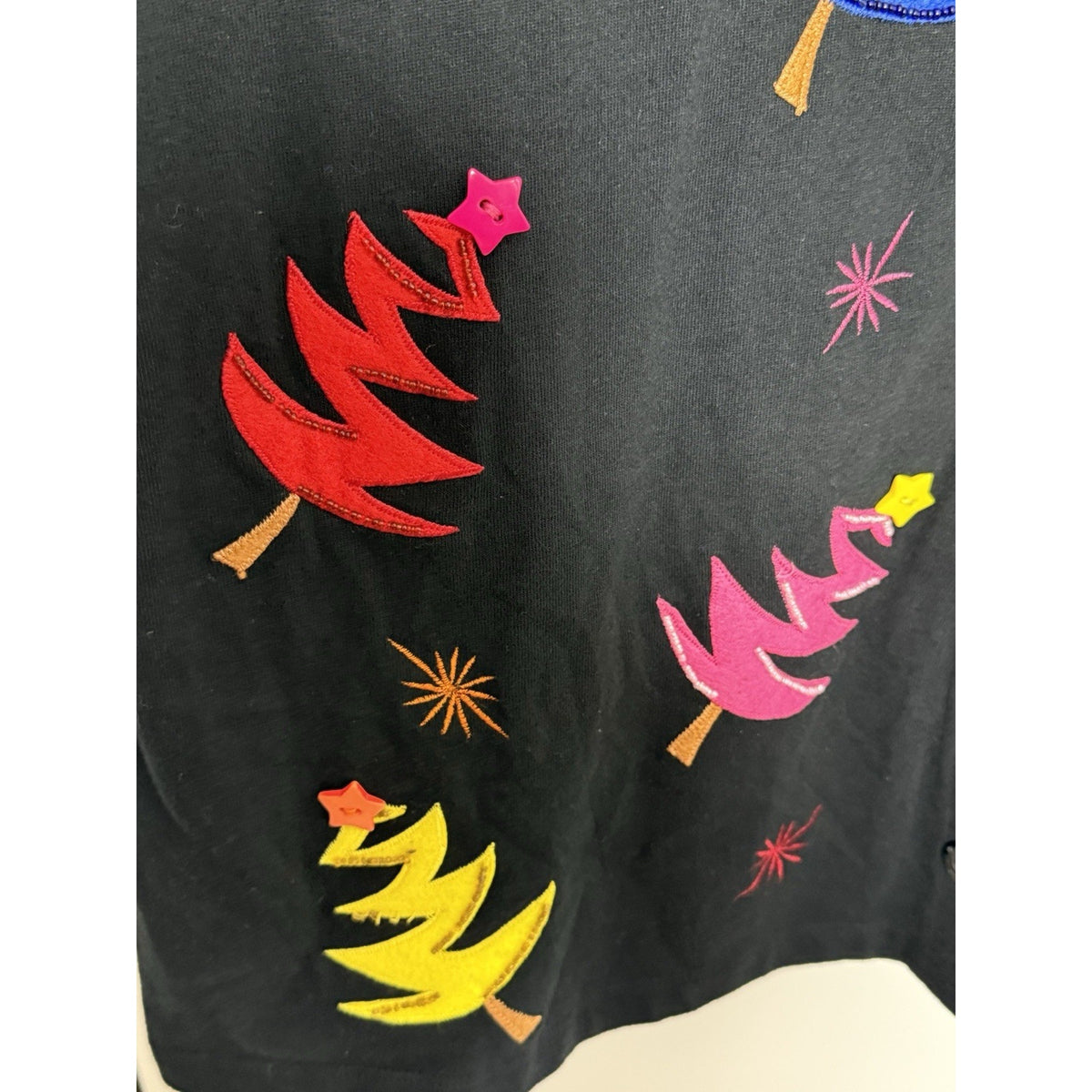 Michael Simon Light Womens XL Black 100% Cotton Knit Christmas Tree Cardigan Y2K