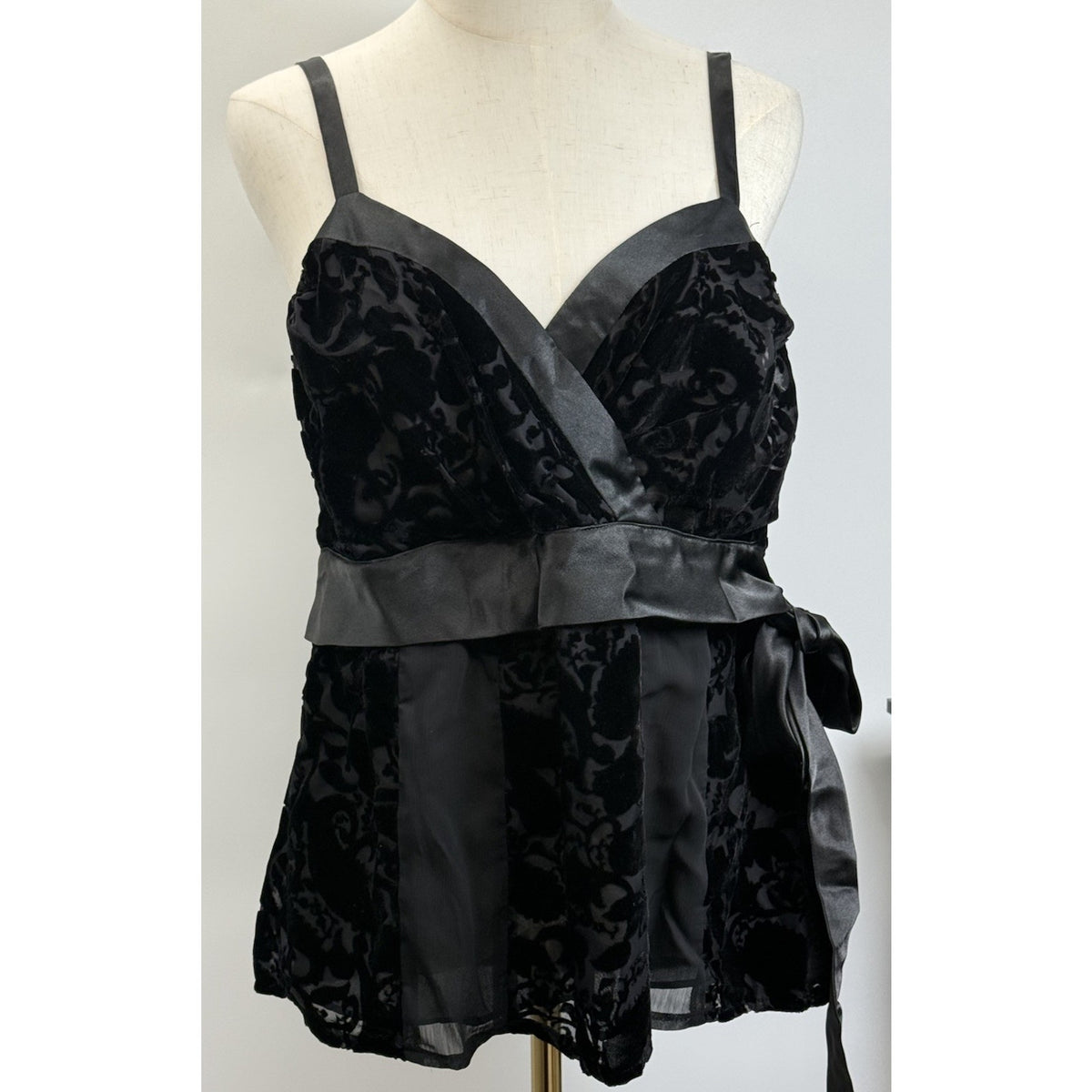 Lane Bryant Velvet Burnout Cami Top 14 Black Satin Tie Gothic Romantic Y2K Party