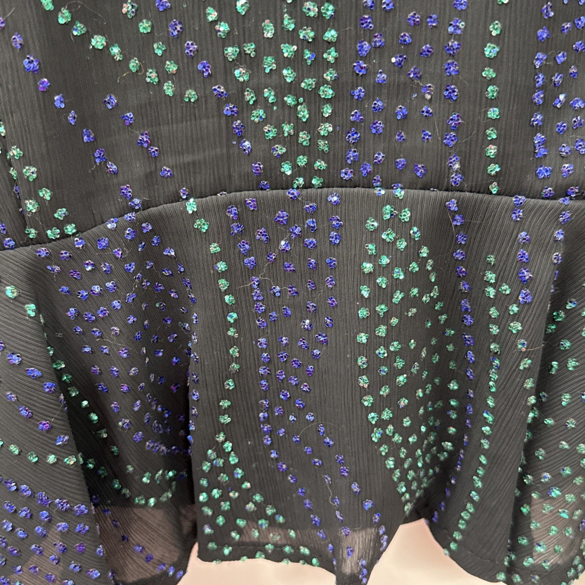 Vintage Diversity Size 10 Black Sequin Beaded Peplum V-neck Blouse Shirt USA