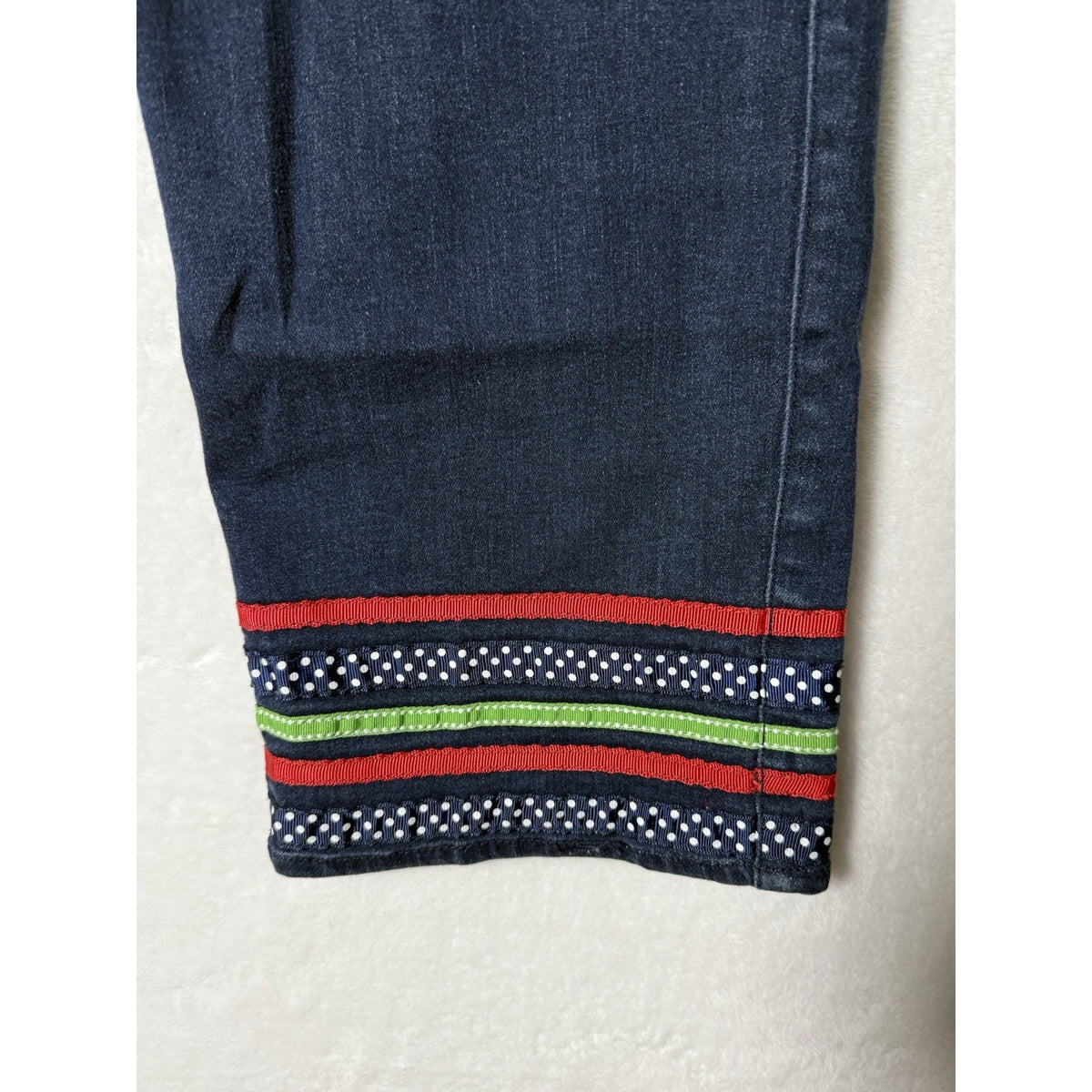 Rafaella Weekend Womens 16 Capri Jeans Dark Wash Embellished Hem Stretch Denim